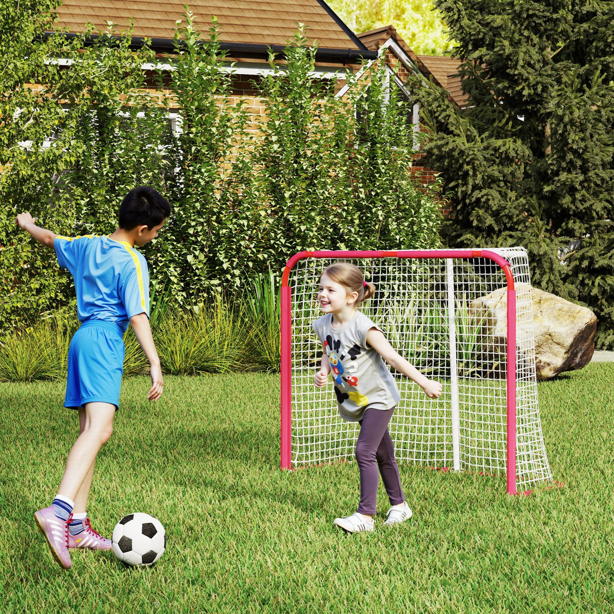 Soozier Hockey Net, Easy Set Up Hockey Goal with Steel Frame, PE Mesh, Outdoor Hockey Training Equipment for Garden, Backyard