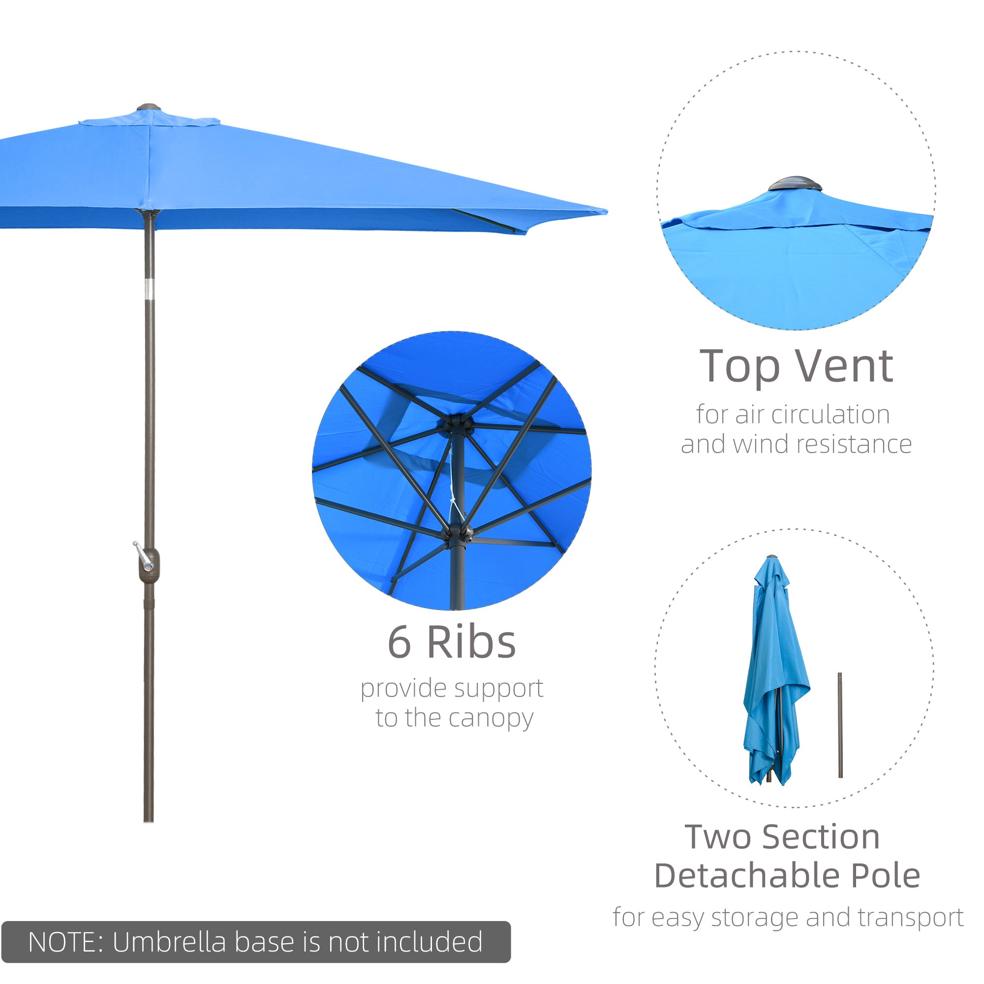 Outsunny 6.5x10ft Patio Umbrella, Rectangle Market Umbrella with Aluminum Frame and Crank Handle, Garden Parasol Outdoor Sunshade Canopy, Blue