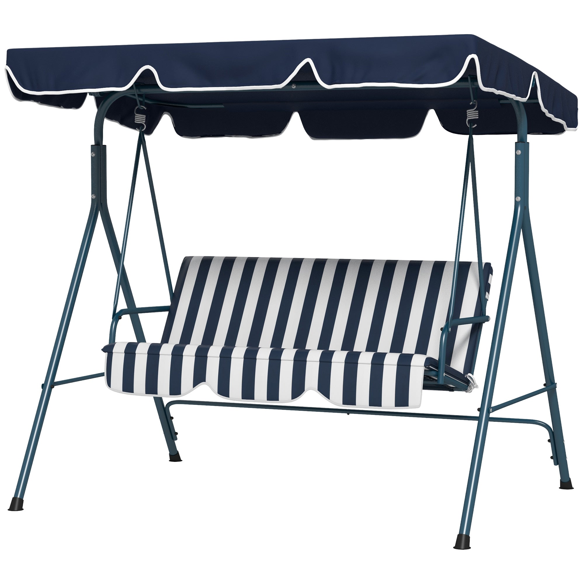 Outsunny 3-Seater Outdoor Porch Swing with Adjustable Canopy, Patio Swing Chair for Garden, Poolside, Backyard, Blue and White