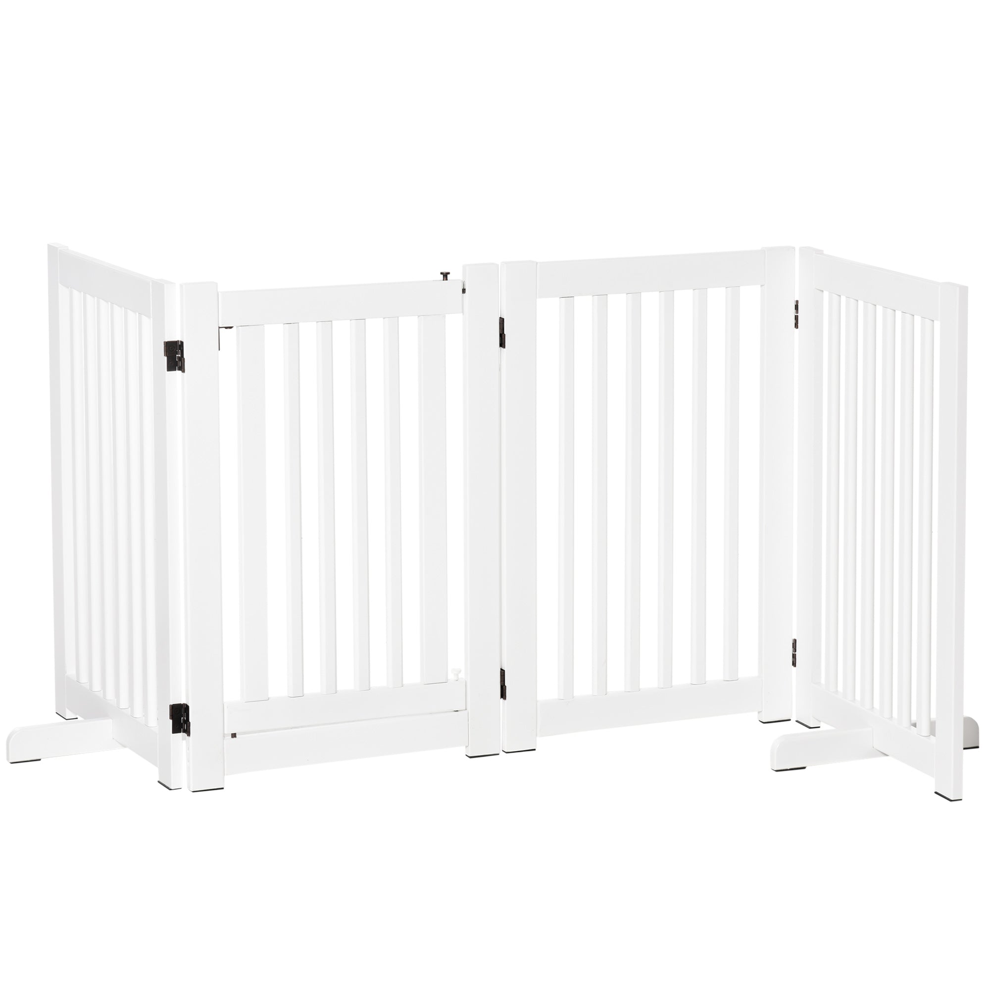 PawHut Free Standing Wooden Pet Gate Indoor Dog Barrier Foldable Step Over Doorway Fence Safety Gate with Open Door Z Shape 4 Panel