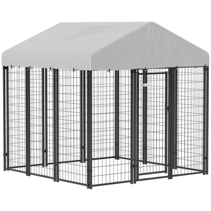 PawHut Outdoor Dog Kennel with Waterproof UV-Resistant Cover, for Large and Medium Dogs, 6' x 6' x 6', Silver