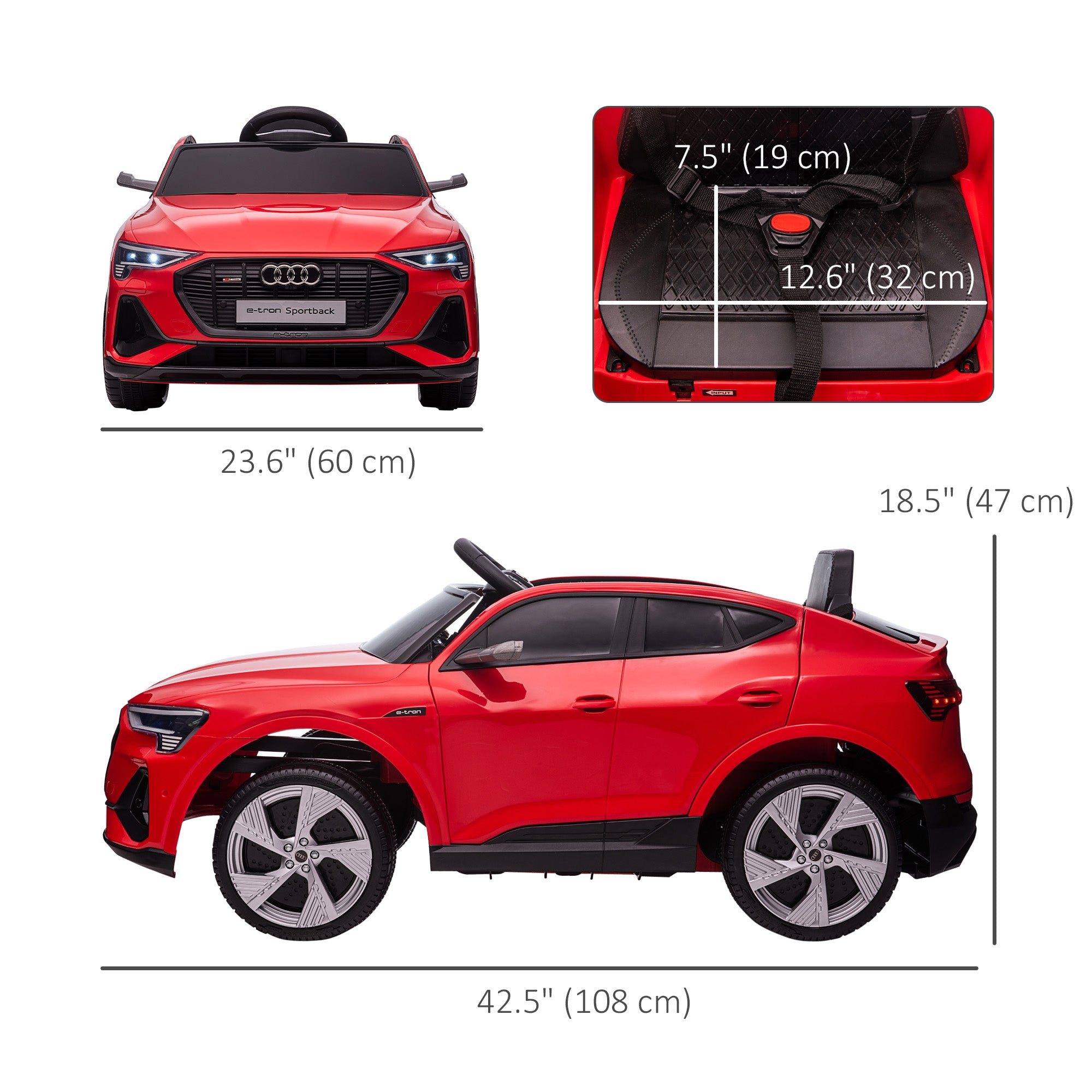 Aosom 12V Kids Electric Ride On Sports Car, Battery Powered Toy w/ Parent Remote Control, Safety Belt, LED Lights, Music, and Horn, for 3-5 Years Old, Red