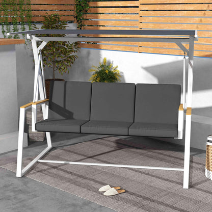 Outsunny 3-Seat Outdoor Porch Swing Outdoor Patio Swing with Adjustable Canopy, Removable Cushion for Garden, Poolside, Grey