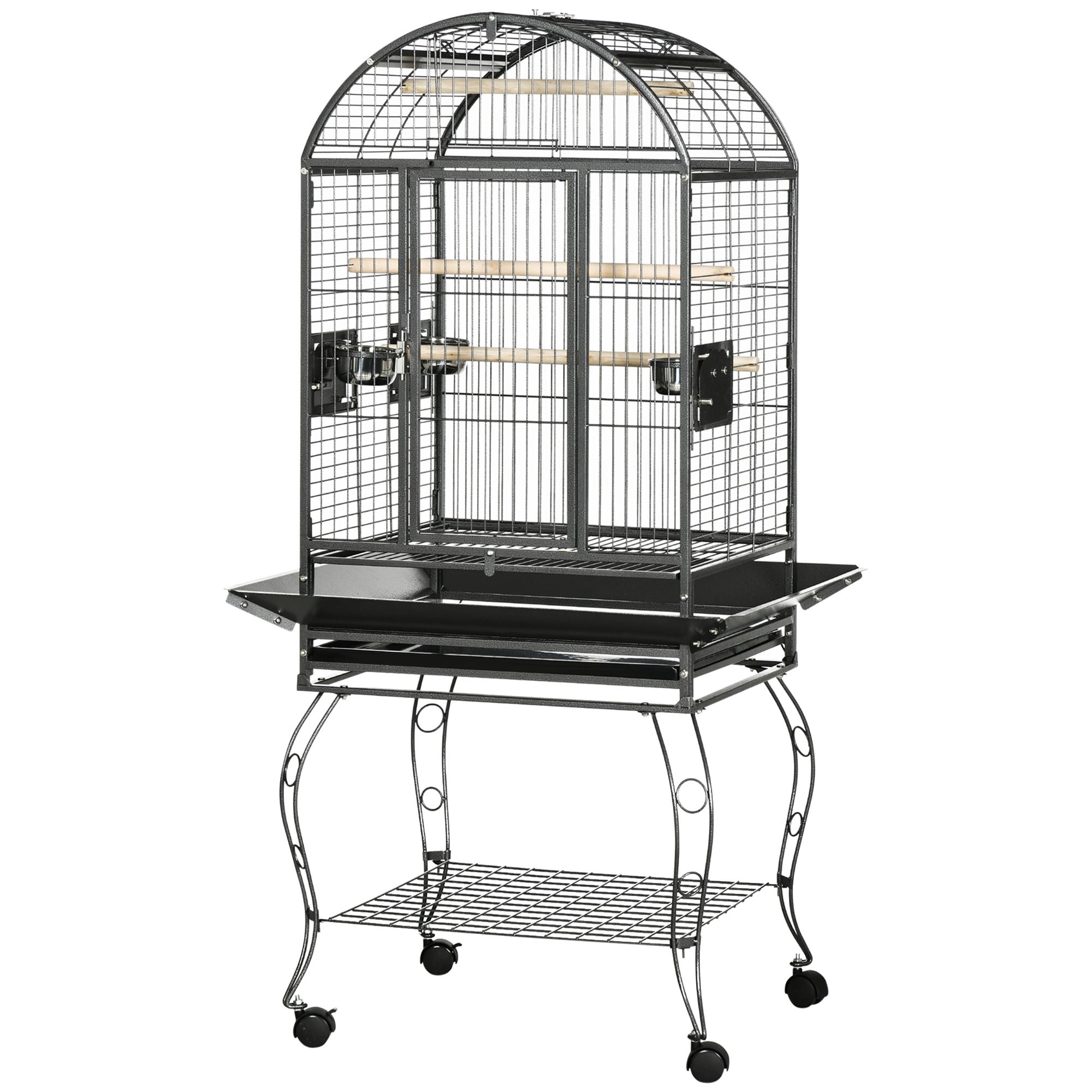 PawHut 66" Bird Cage Parrot Cage for Conures, Cockatiels, Parrotlet with Play Top, Rolling Stand, Pull Out Tray, Storage Shelf