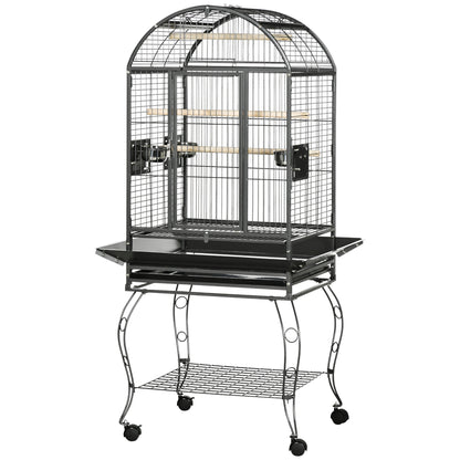 PawHut 66" Bird Cage Parrot Cage for Conures, Cockatiels, Parrotlet with Play Top, Rolling Stand, Pull Out Tray, Storage Shelf
