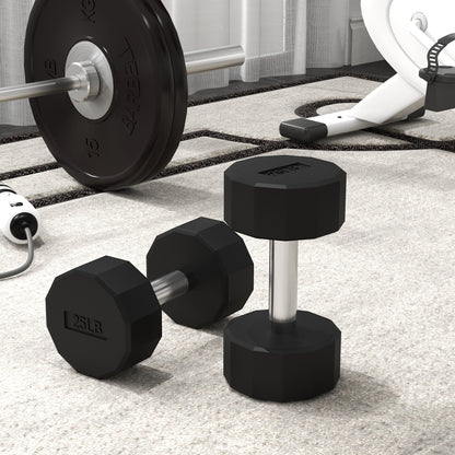 Soozier 2 x 25lbs Dumbbells Set with Non-Slip Grip, Rubber Covered Weights for Men Women Home Gym Workout