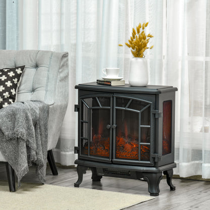 HOMCOM Electric Fireplace Heater, Freestanding Fireplace Stove with Realistic Flame Effect, Timer, Overheating Protection, 750W/1500W, Black