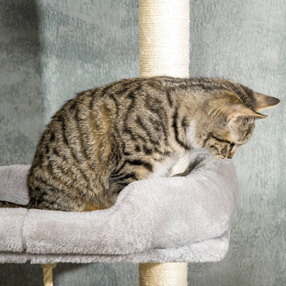 PawHut Cat Tree Floor to Ceiling Cat Tower Height Adjustable( 85-101 Inches), Tall Large Cat Climbing Activity Center with Scratching Posts Cat Condo Cozy Bed, Grey