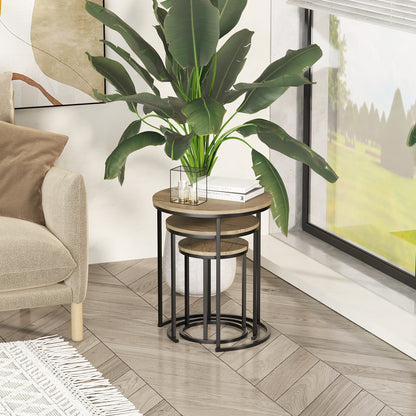 HOMCOM Nesting Tables Set of 3, Round Coffee Table, Stacking Side Tables with Steel Frame for Living Room