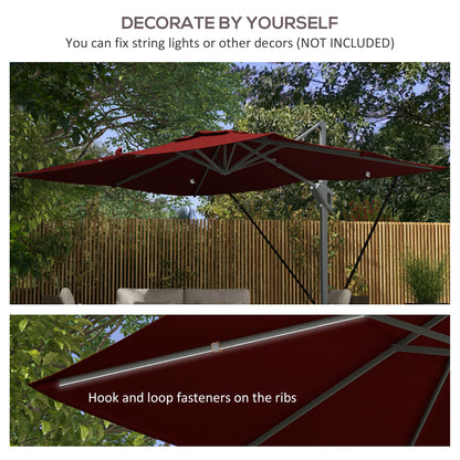 Outsunny 13 FT Cantilever Umbrella, Aluminum Hanging Offset Umbrella with 360°Rotation, Crank, Tilt, Cross Base, Red