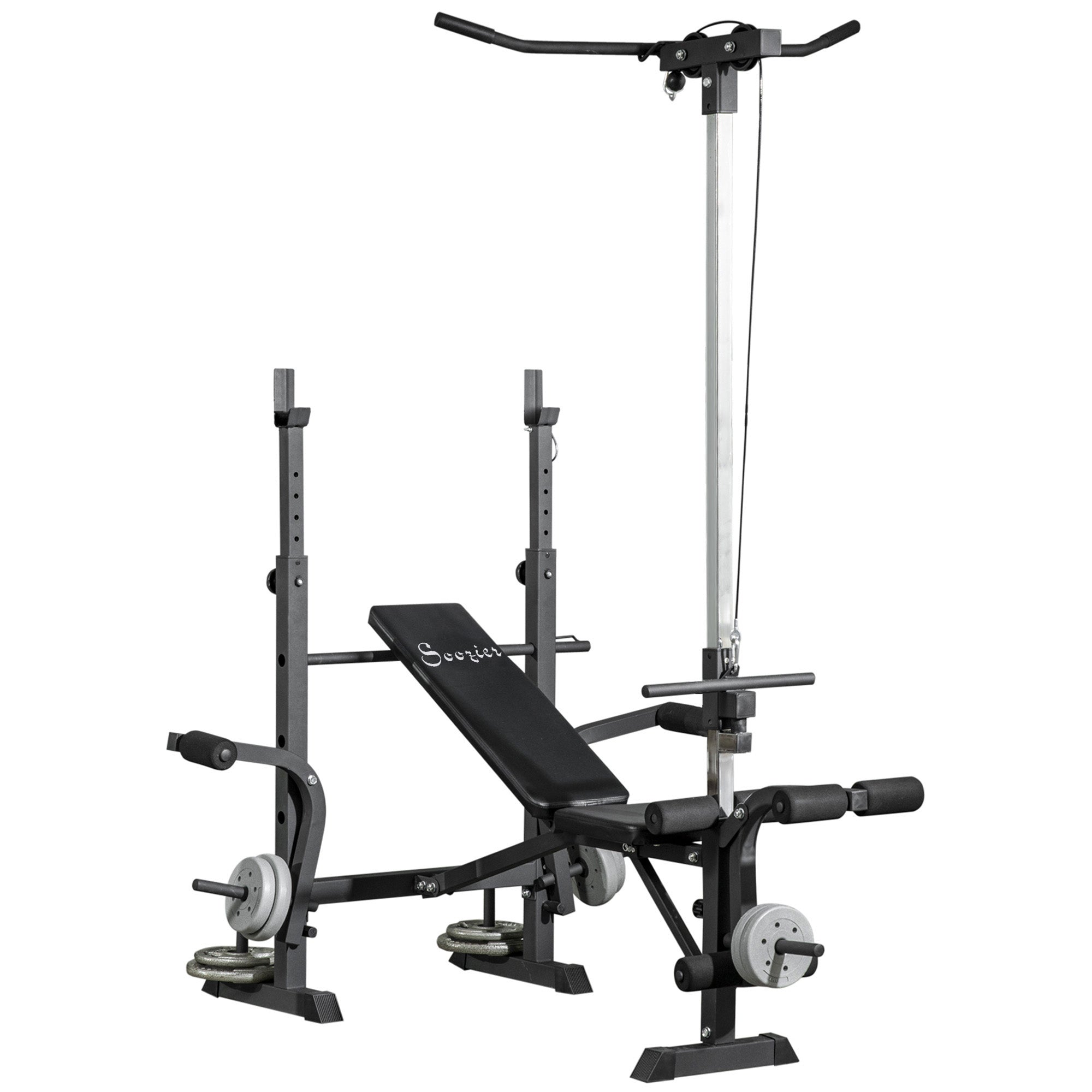 Soozier Adjustable Weight Bench with Pulley System for Home Gym Full Body Workout
