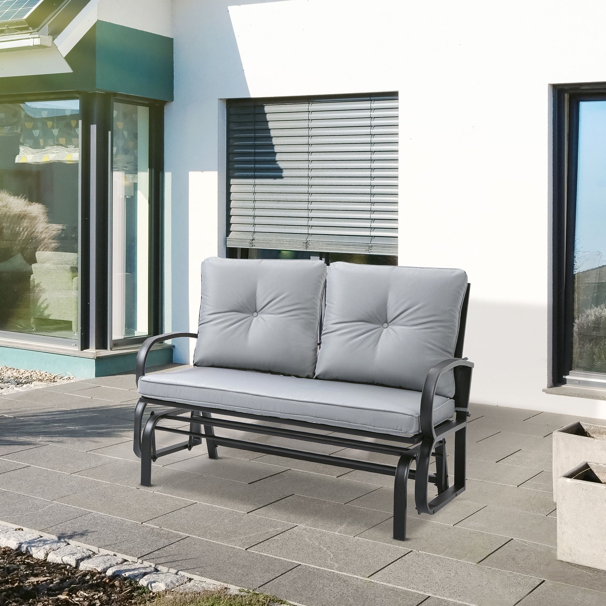 Outsunny 2-Person Outdoor Glider Chair, Patio Double Rocking Loveseat with Steel Frame and Cushions for Backyard, Garden and Porch, Grey
