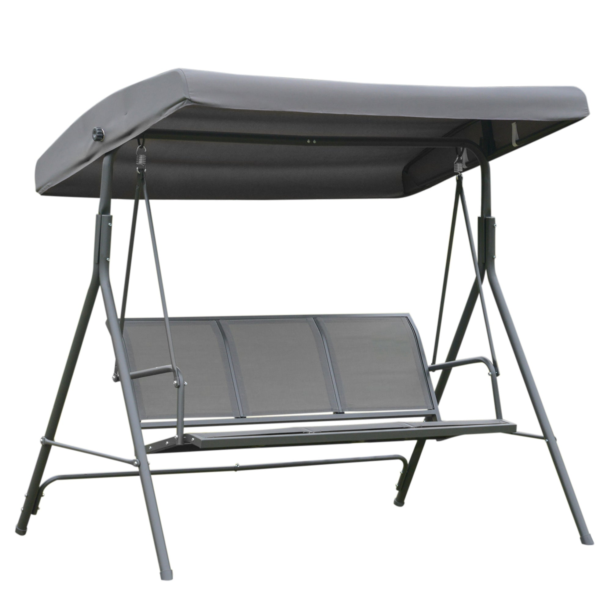 Outsunny 3-Seater Swing Chair Covered Garden Hammock A-Frame Outdoor Porch Glider Sling Seat with Adjustable Canopy Cover, Grey