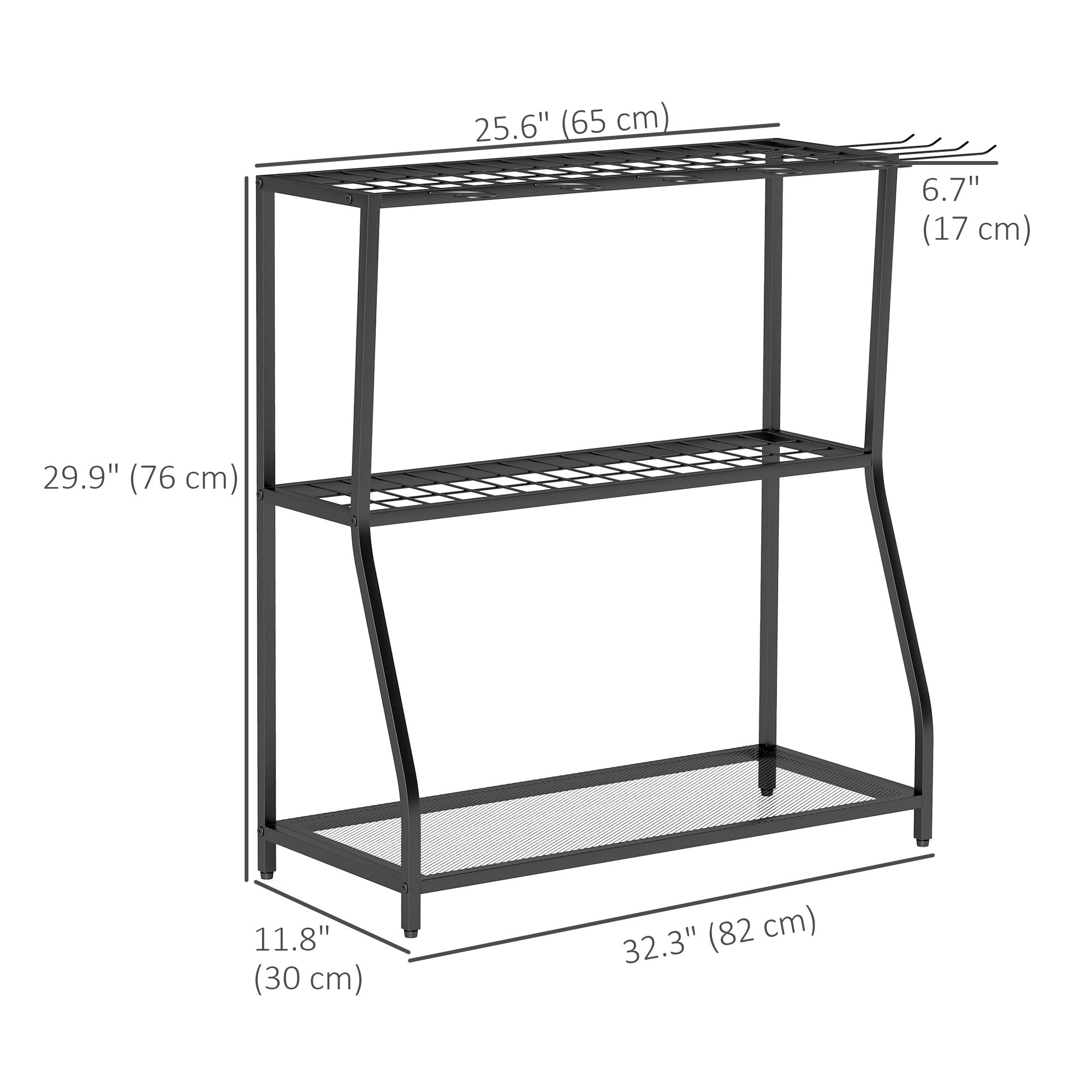 Outsunny 3-Tier Yard Tool Tower Rack, Garden Tool Organizer with Hooks for Long-Handled Rakes, Shovel, Broom, Black