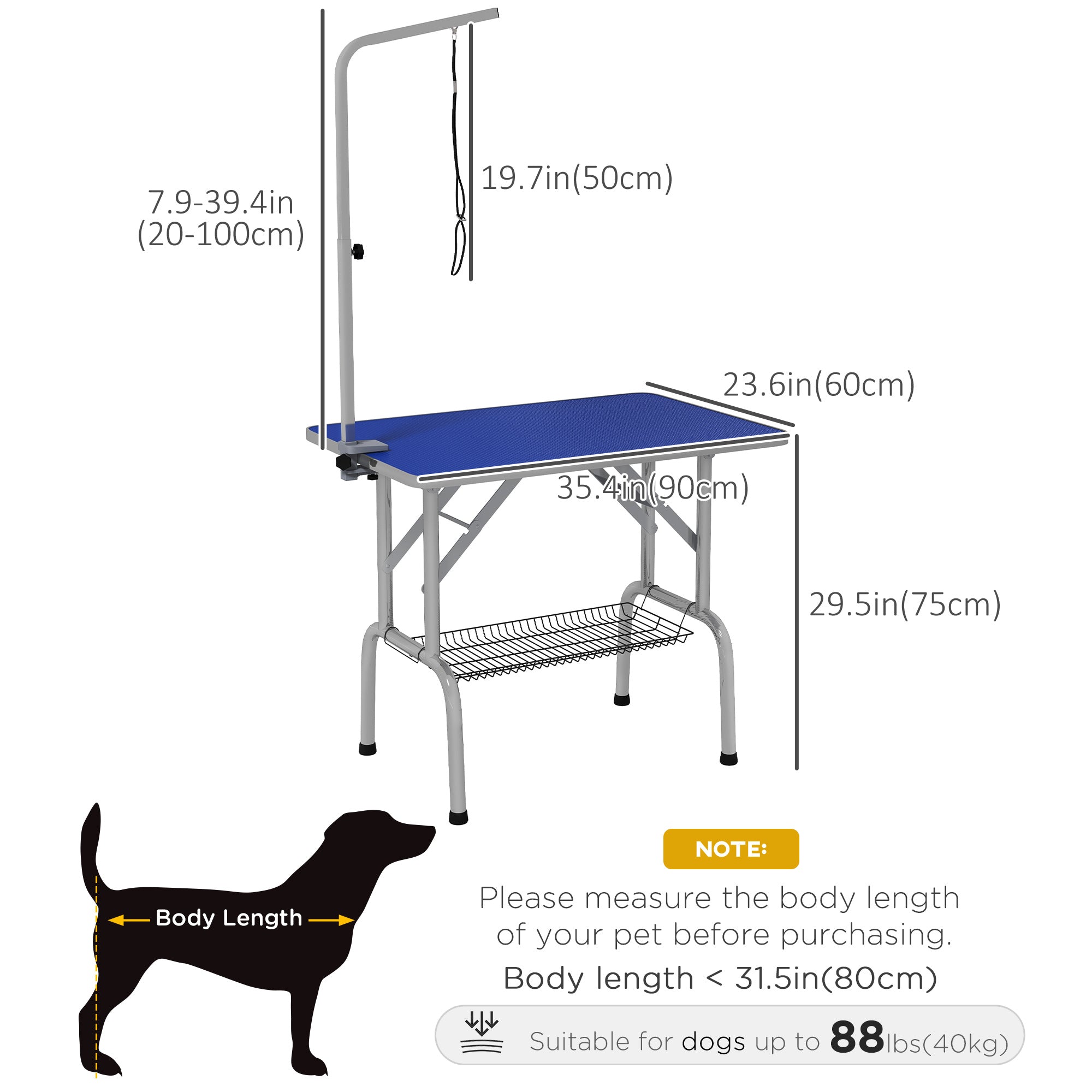 PawHut Foldable Grooming Table for Dogs with Height Adjustable Grooming Arm, Storage Shelf, Blue