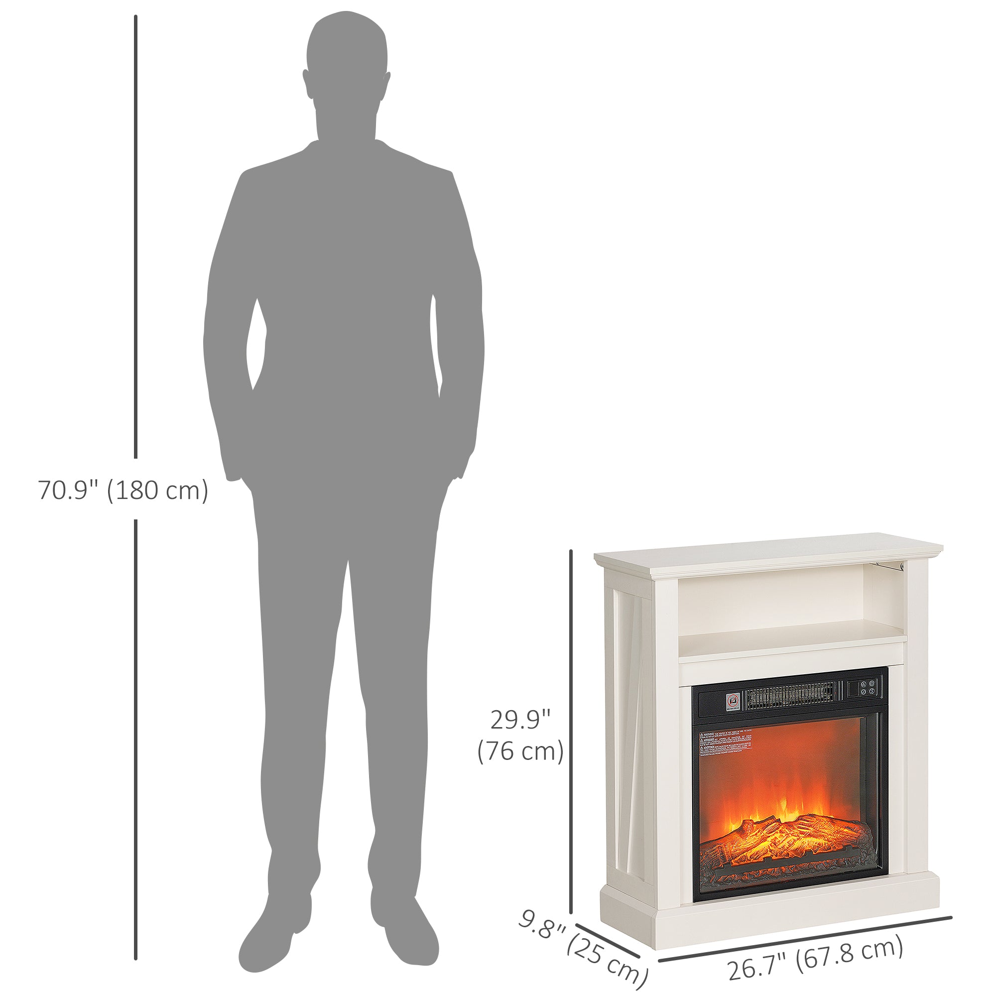 HOMCOM 27" Freestanding Electric Fireplace with Mantel, 1400W Replaceable Fireplace Insert Heater with Timer, White