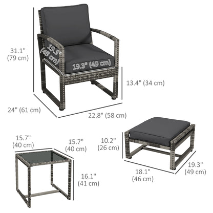Outsunny 5 Pieces Patio Furniture Set with Armchair, Stool, Table, Cushions, Outdoor Wicker Conversation Sofa Set for Garden