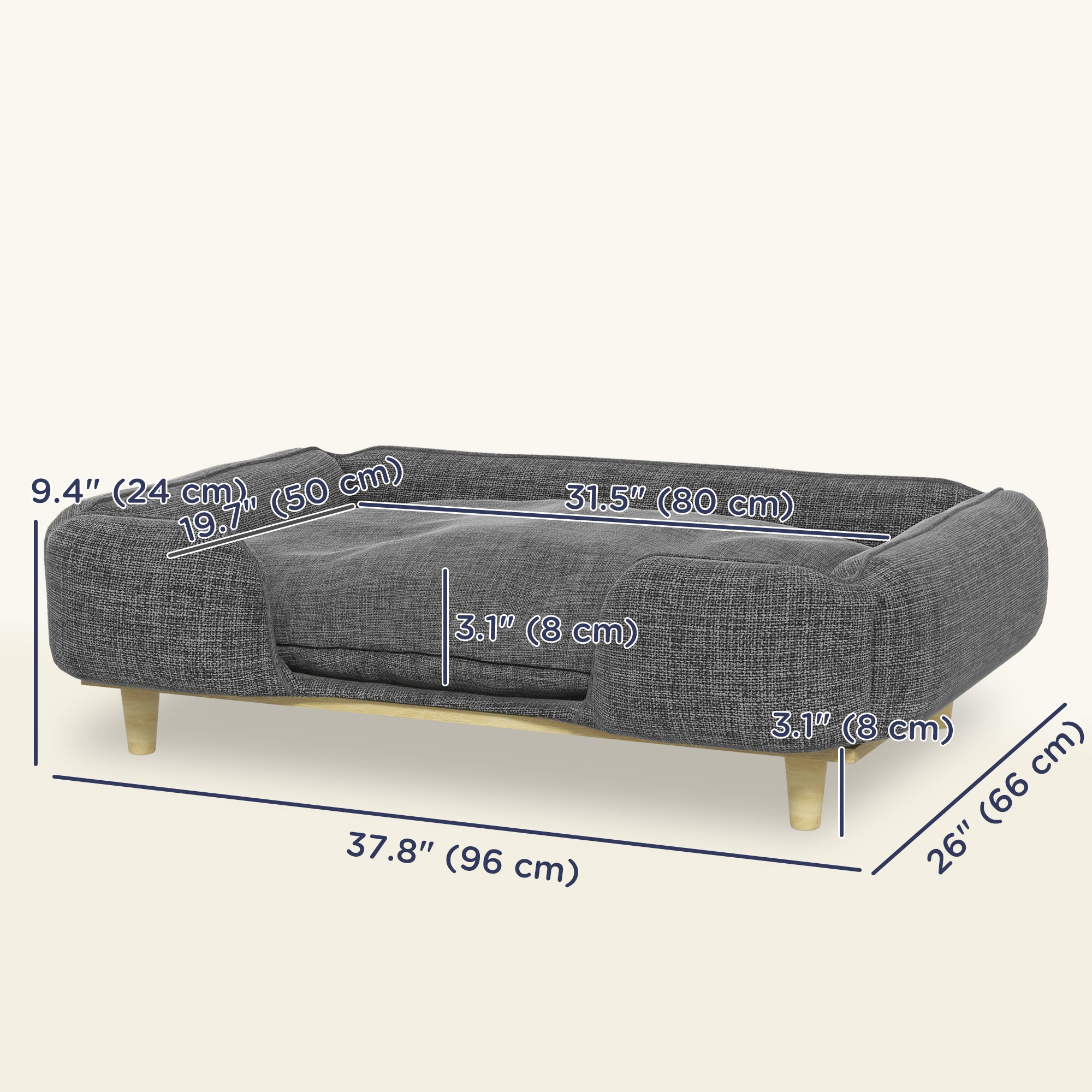 PawHut Washable Dog Sofa for Large Dogs, Elevated Pet Couch with Anti-slip Foot Pads, Dark Grey