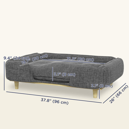 PawHut Washable Dog Sofa for Large Dogs, Elevated Pet Couch with Anti-slip Foot Pads, Dark Grey