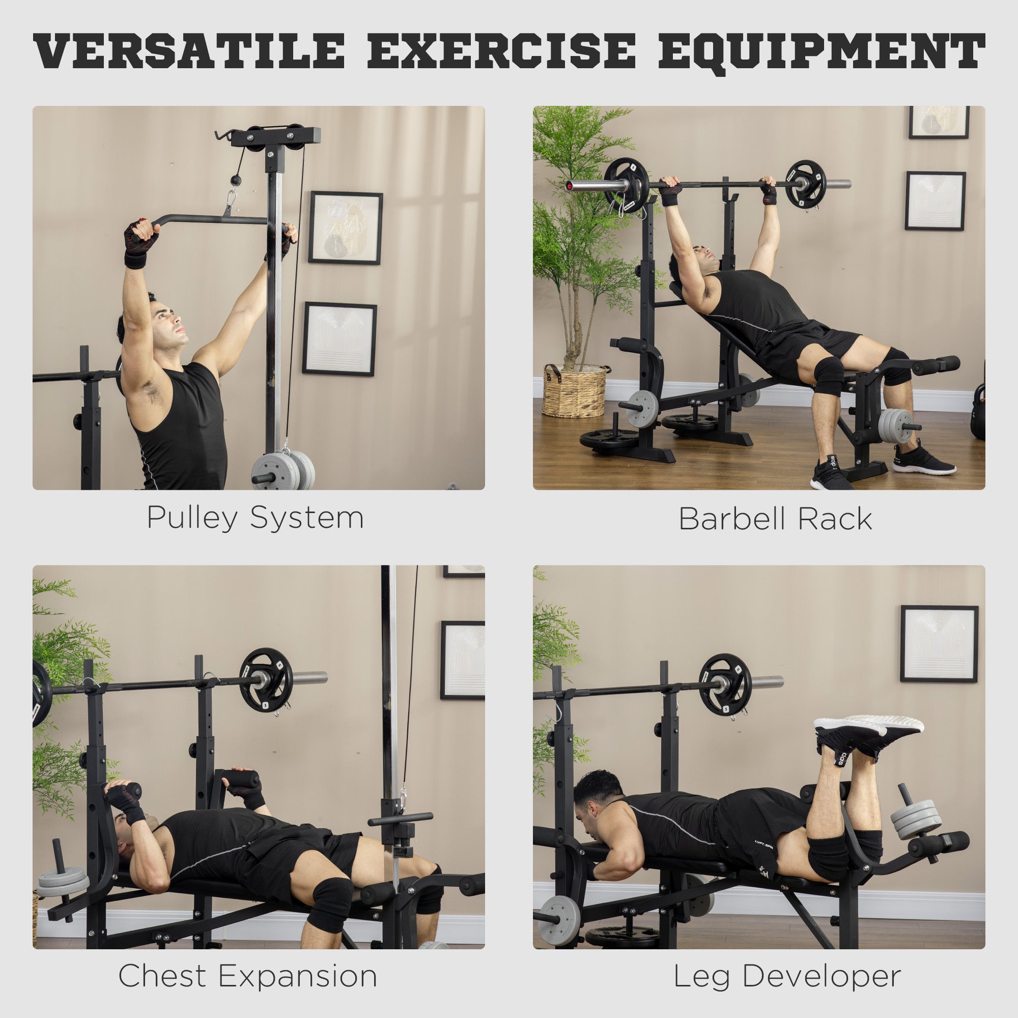Soozier Adjustable Weight Bench with Pulley System for Home Gym Full Body Workout