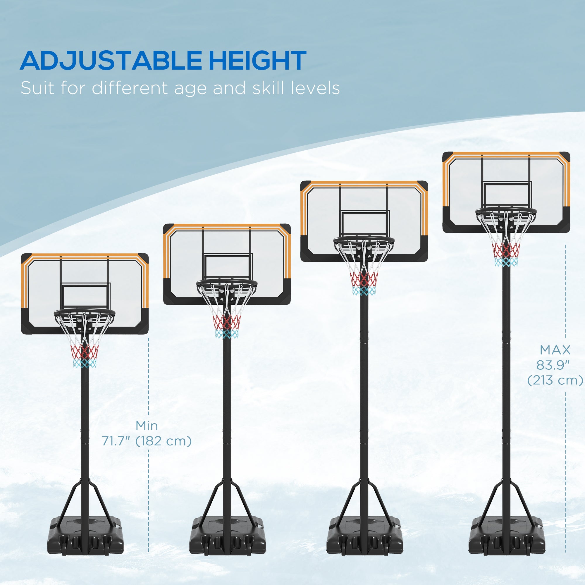 Soozier 6-7ft Basketball Hoop, Freestanding Basketball System with 18" Shatterproof Backboard and Weighted Base