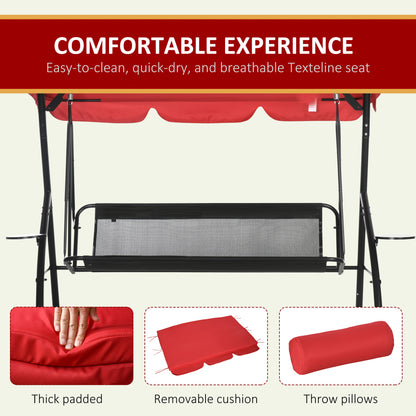 Outsunny 3-Seat Outdoor Patio Swing Chair, Converting Flat Bed, Canopy Swing Glider w/ Adjustable Shade, Removable Cushion and Pillows for Porch, Garden, Poolside, Backyard