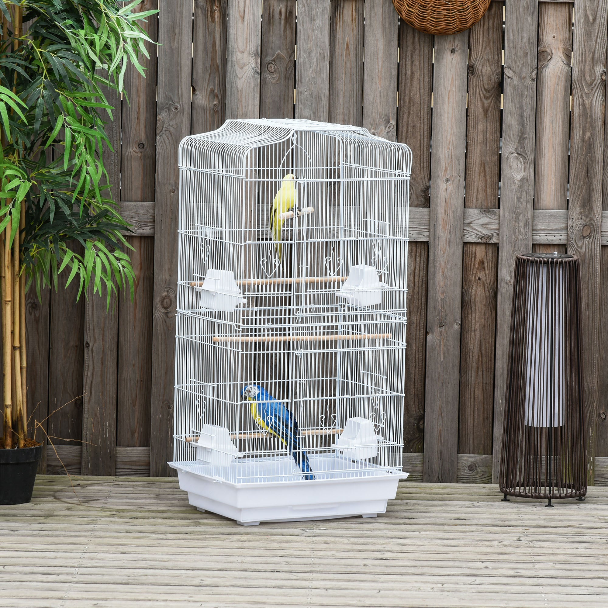 PawHut 36" Bird Cage, Macaw Play House, Cockatoo, Parrot, Finch Flight Cage, 2 Doors, Perch 4 Feeder Pet Supplies, White