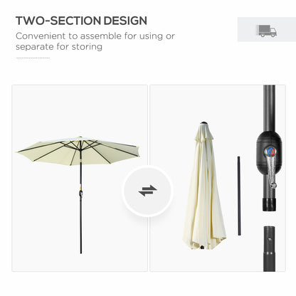 Outsunny 10' x 8' Round Market Umbrella, Patio Umbrella, Outdoor Parasol with Crank Handle, Tilt for Garden, Bench, Lawn, Beige