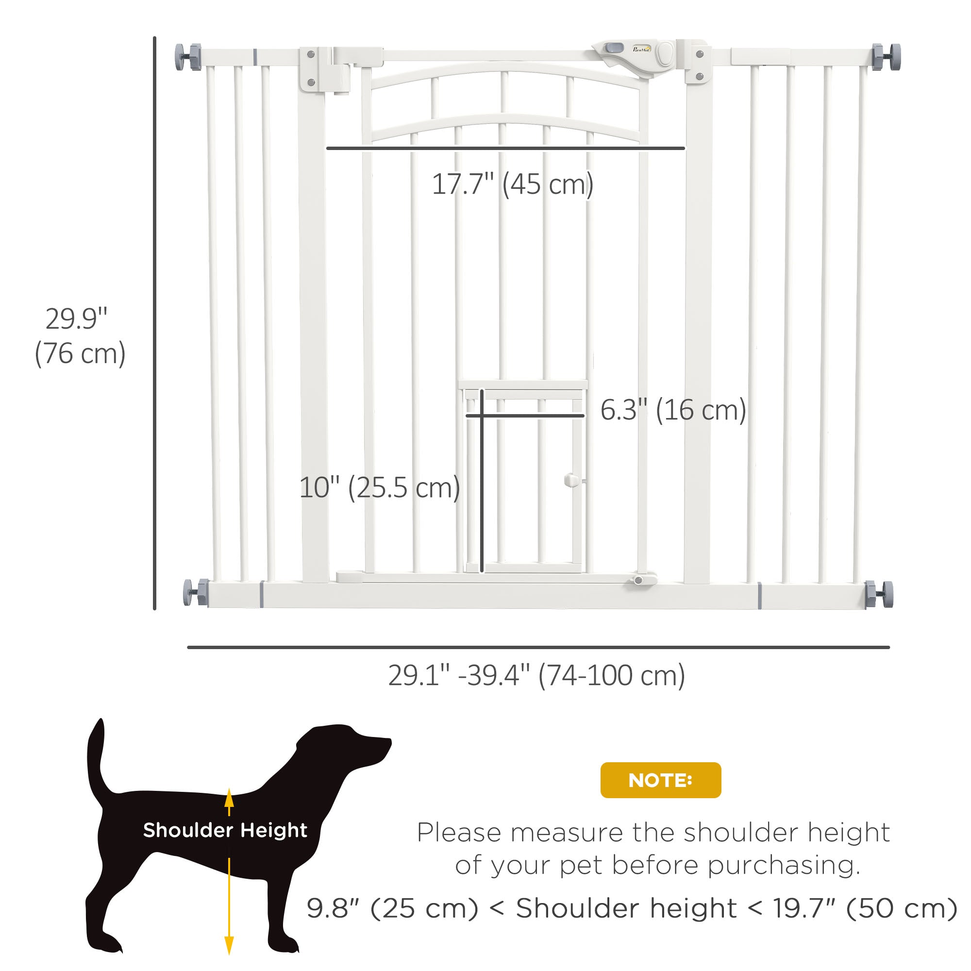 PawHut Auto-Close Pet Gate, Stair Gate with Cat Door, Double Locking for Doorways Hallways Stairs, Fits 29"-39.4" Wide, White