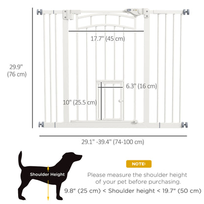 PawHut Auto-Close Pet Gate, Stair Gate with Cat Door, Double Locking for Doorways Hallways Stairs, Fits 29"-39.4" Wide, White