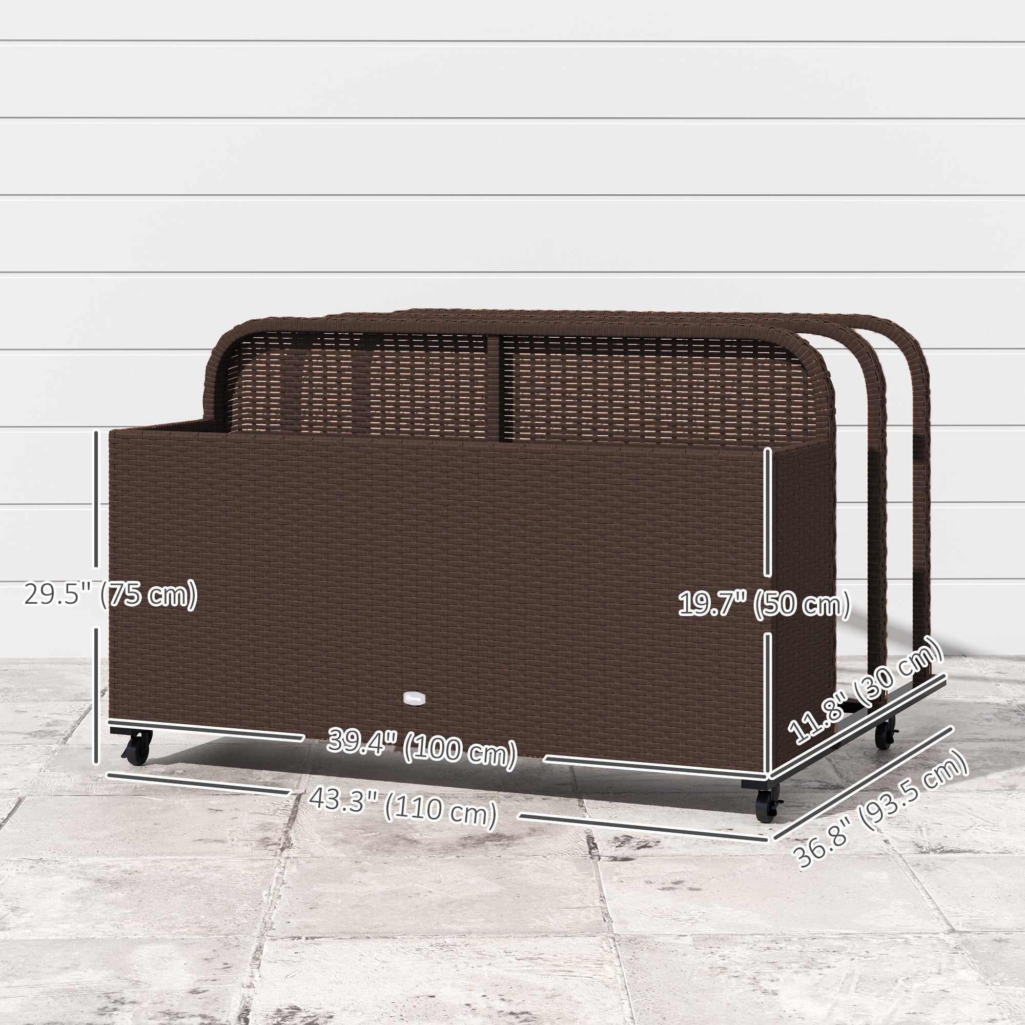 Outsunny Rolling Pool Storage Rattan Patio Furniture Outdoor Storage Wicker Organizer for Floats, Paddles, Balls, Towels, Brown