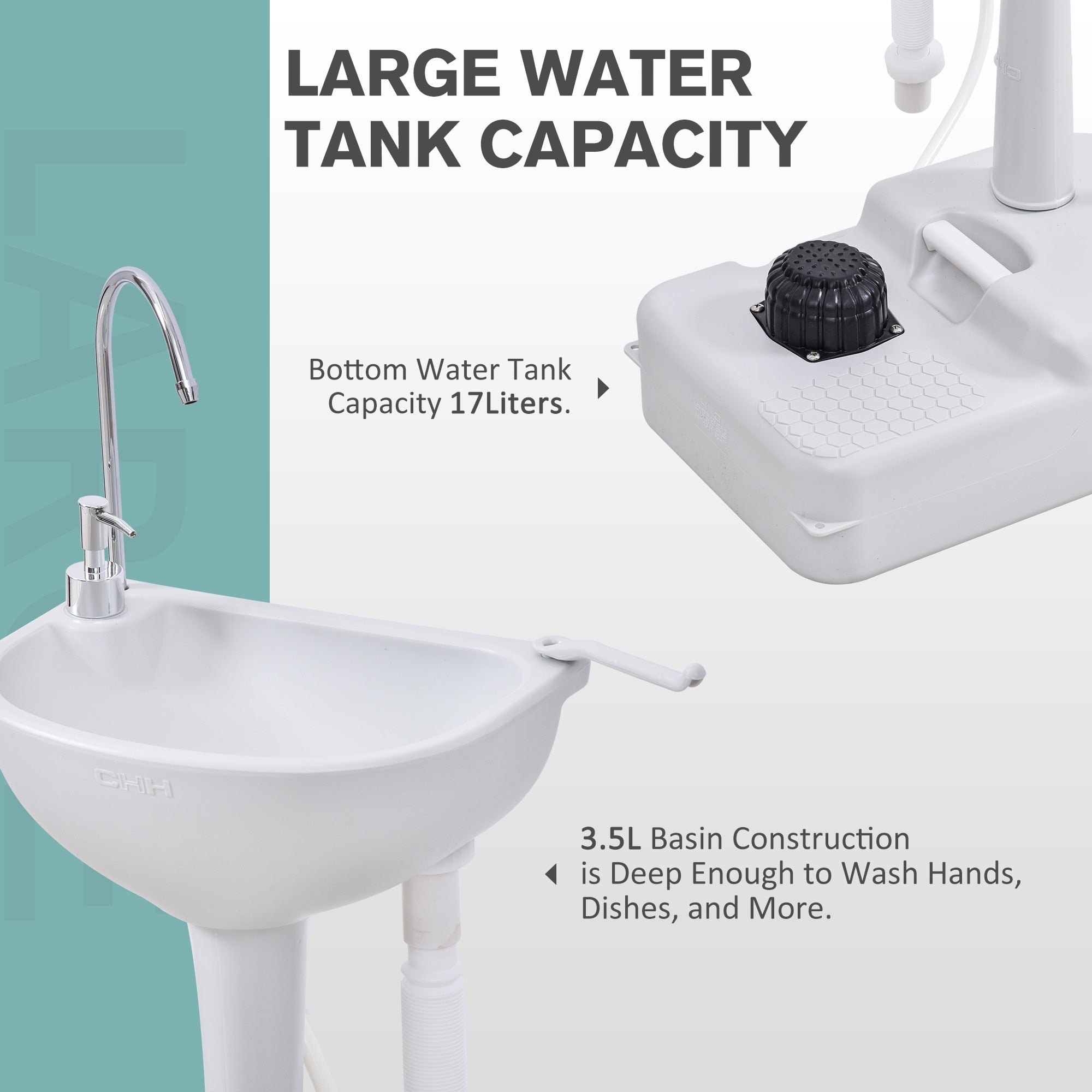 kleankin Portable Camping Sink Hand Wash Station with 17L Water Tank, Soap Dispenser and Towel Holder, for Outdoor Events