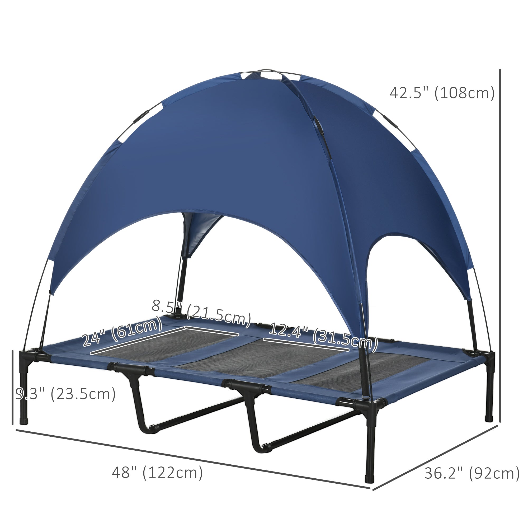 PawHut Elevated Cooling Pet Bed Portable Raised Dog Cot with Canopy for XL Sized Dogs, Dark Blue