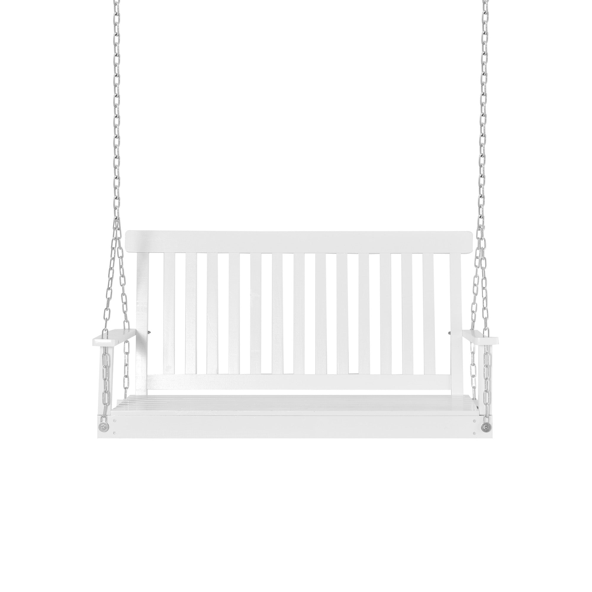 Outsunny Swing Seat Porch Outdoor 2-Seater Fir Wooden Hanging Bench with Slatted Design for Outdoor Garden White