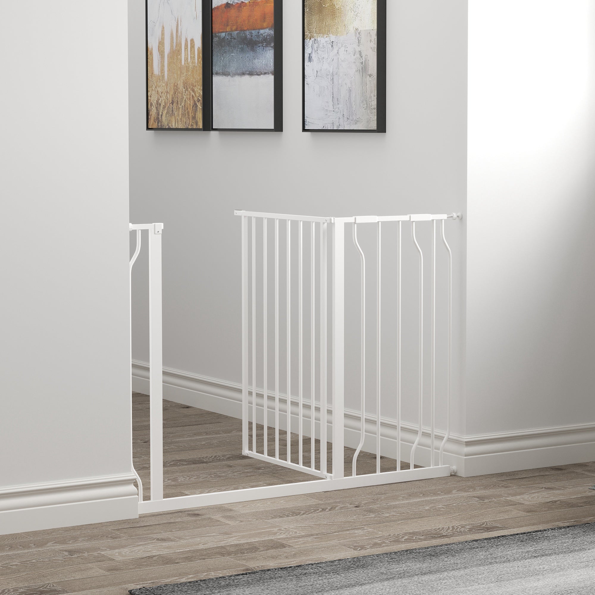 PawHut 30"- 45" Easy Install Pet Gate w/ Door & Double Locking System, Extra Wide Dog Gate for Stairs, Hallways, White