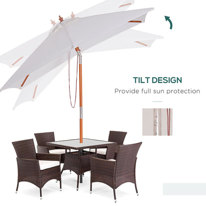 Outsunny 6.6x5ft  Fir Wooden Patio Umbrella Square Market Parasol Tilt Mechanism 6 Ribs Garden Sunshade, Cream White