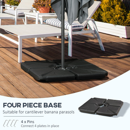 Outsunny 4 Piece Umbrella Base Stand Cantilever Offset Patio Umbrella Weight Plates w/ U Locking, 123 lb Capacity Water or 158 lb Capacity Sand, Black