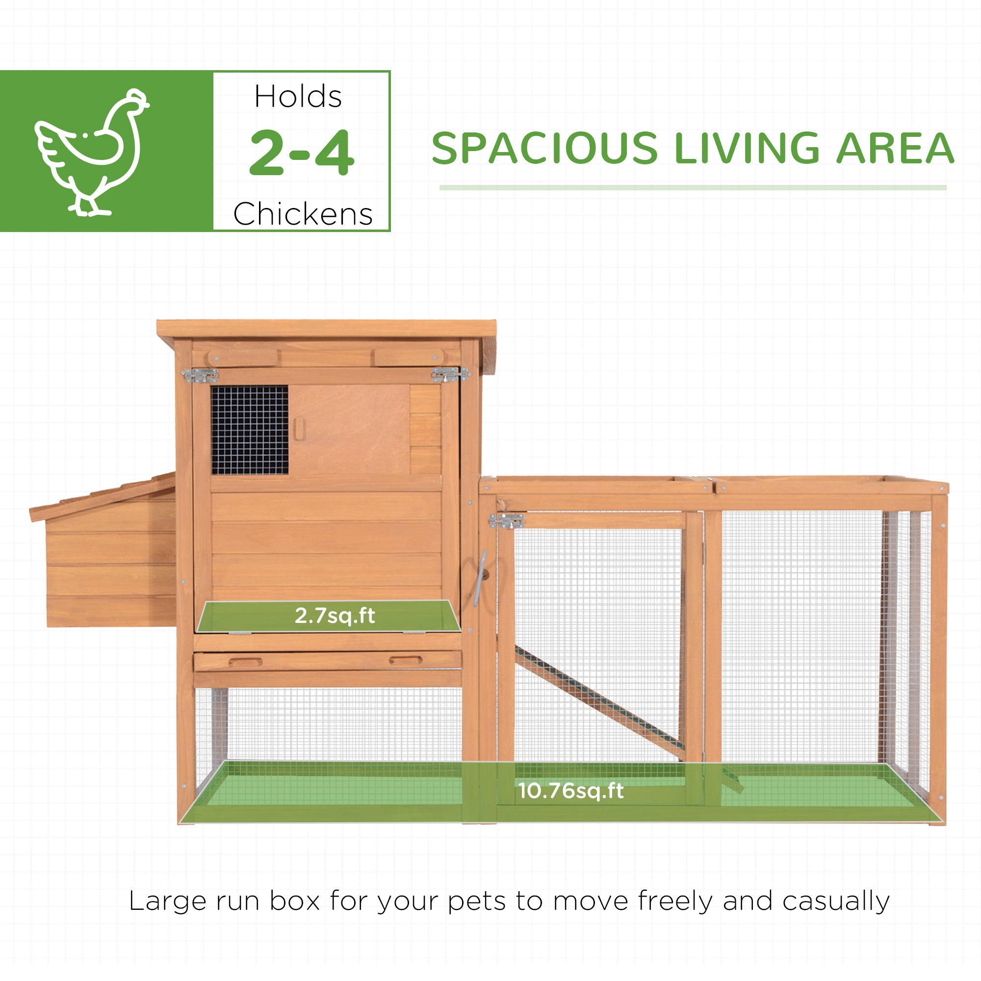 PawHut 2-tier Chicken Coop Wooden Hen House Rabbit Hutch Poultry Cage Pen Outdoor Backyard with Run Ladder