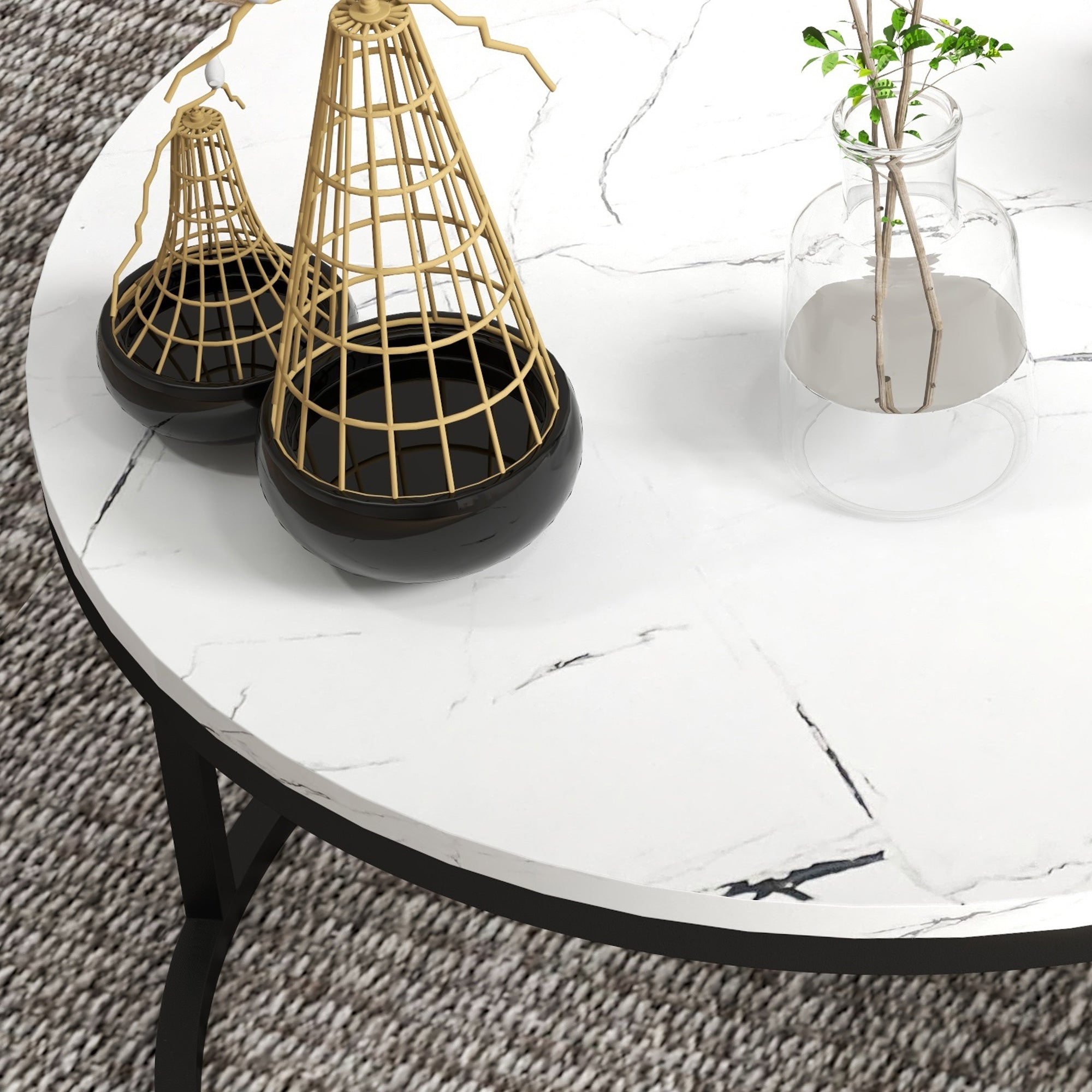 HOMCOM Modern Coffee Table Set of 2, Nesting Side Tables w/ Metal Base for Living Room Bedroom Office Faux Marbled White