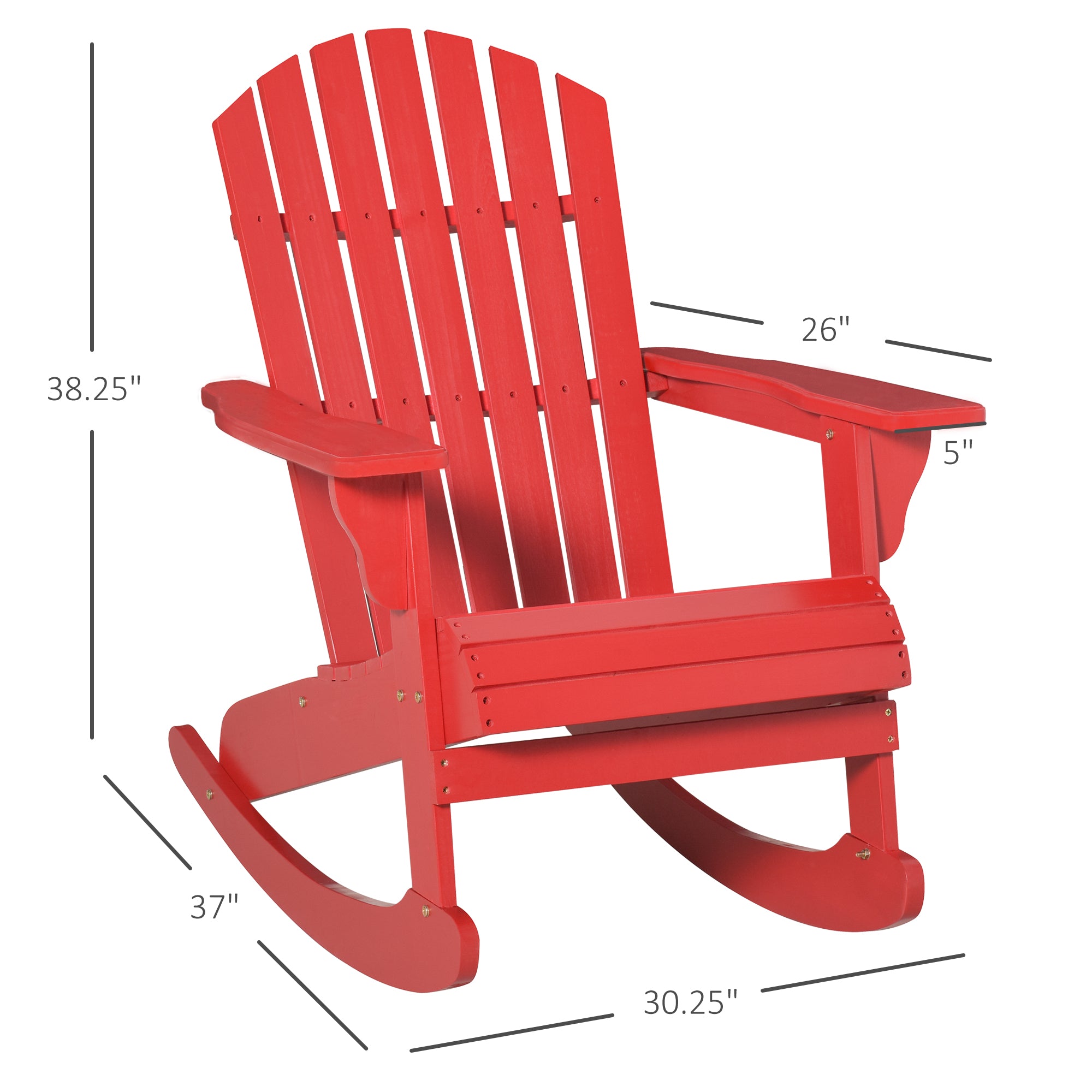 Outsunny Wooden Adirondack Rocking Muskoka Chair with Slatted Wooden Design, Fanned Back and Classic Rustic Style, Red