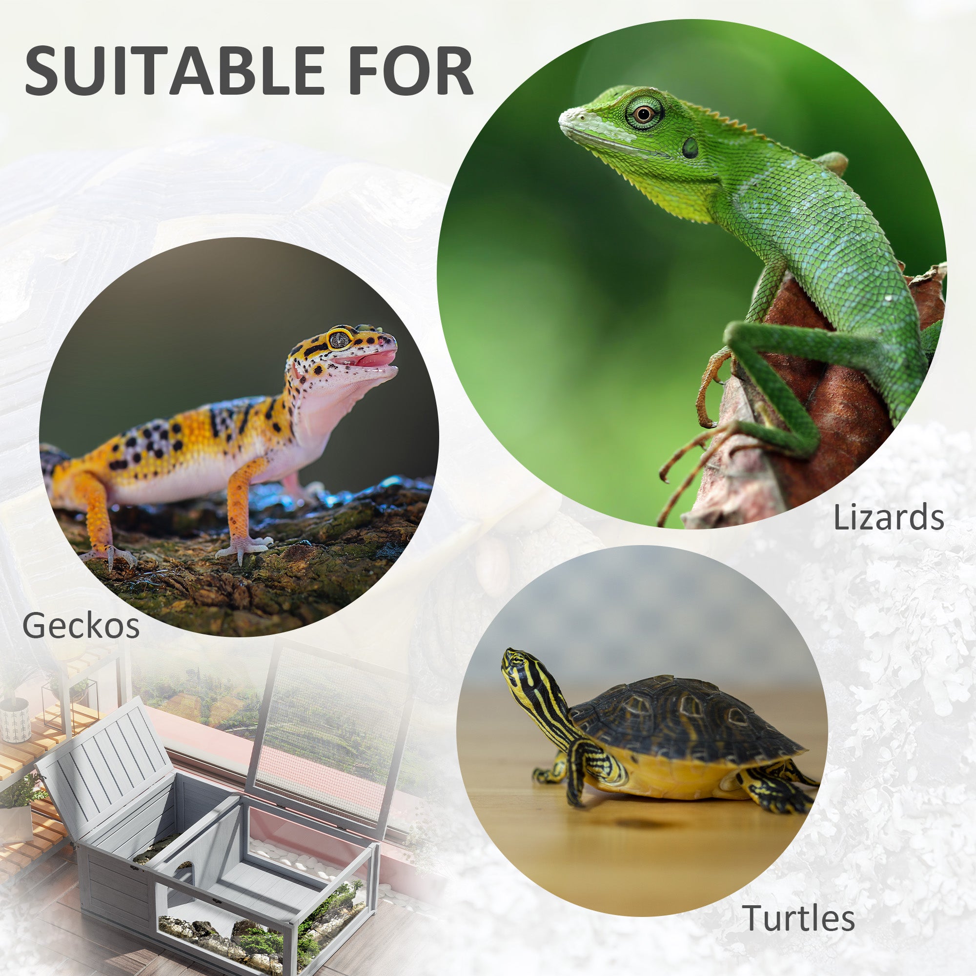 PawHut Wood Tortoise House for Lizards, Geckos, Indoor Outdoor Use, 35.8" x 23.8" x 12.6", Grey