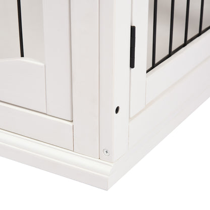 PawHut 26" Wooden Dog Cage with Double Door Entrance & Simple Modern Design, White