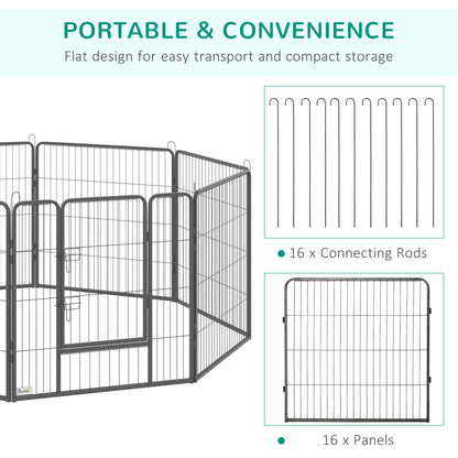PawHut Heavy Duty Pet Playpen, 16 Panels Steel Dog Fence Puppy Exercise Pen with 2 Doors Locking Latch, 31.5" Height