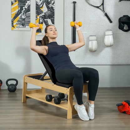 Soozier Wooden Adjustable Weight Bench with Dumbbell Storage Rack, Flat or Incline Workout Bench for Weight Lifting, Black