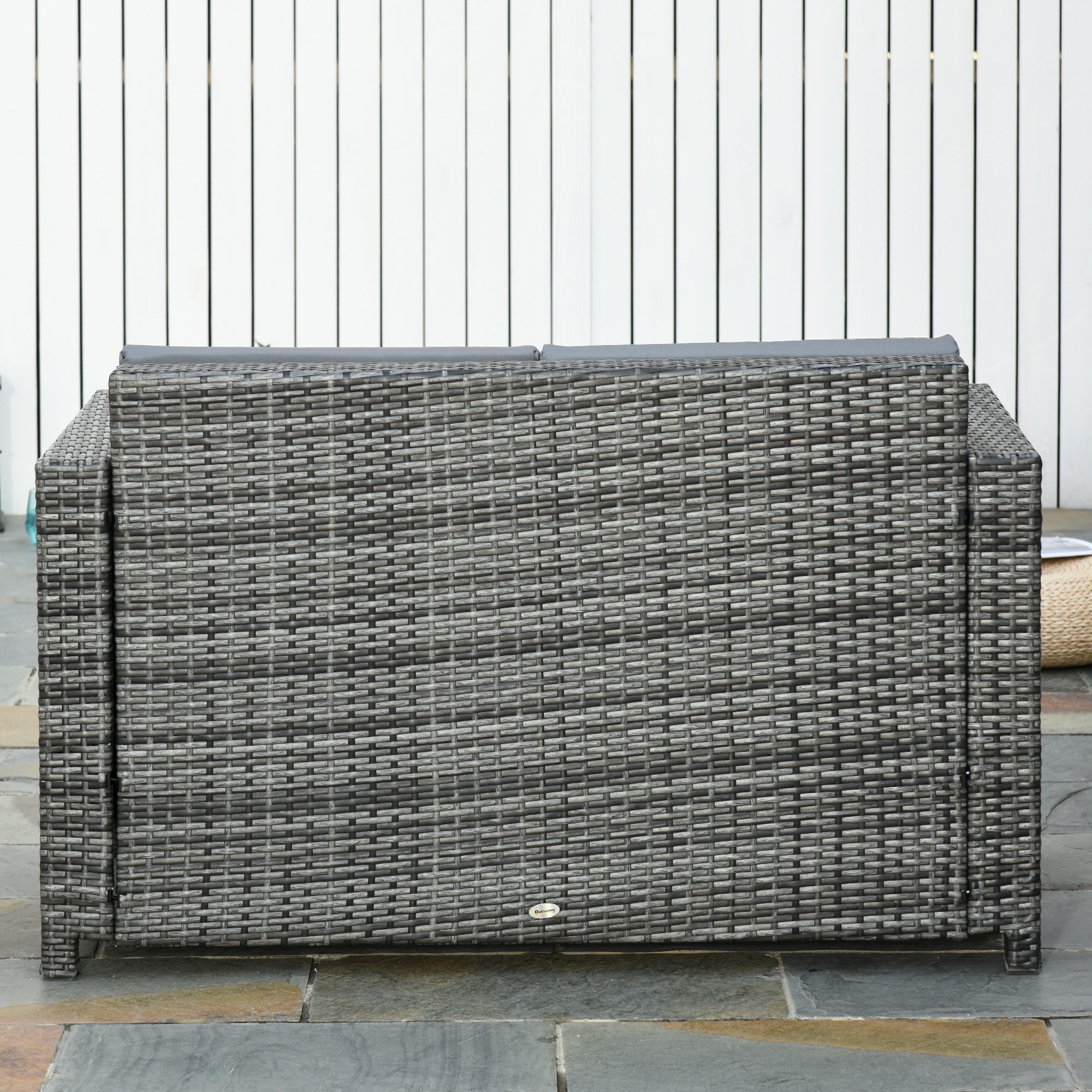 Outsunny 2 Seat Patio Loveseat Deluxe Wicker Sofa Chair Outdoor Rattan Furniture Couch All Weather with Cushion for Balcony, Deck, Garden and Poolside, Grey