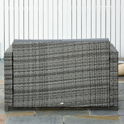 Outsunny 2 Seat Patio Loveseat Deluxe Wicker Sofa Chair Outdoor Rattan Furniture Couch All Weather with Cushion for Balcony, Deck, Garden and Poolside, Grey