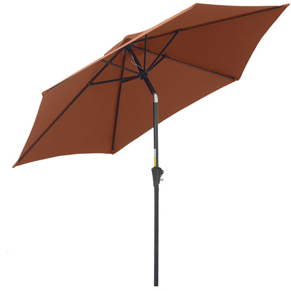Outsunny 8.5FT Patio Umbrella, Round Garden Parasol with 6 Ribs, Market Sunshade Tilt Canopy w/ Crank Handle for Outdoor, Coffee