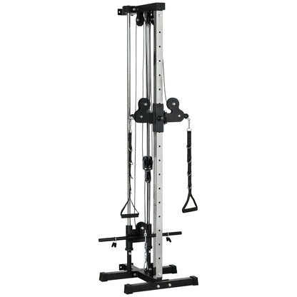 Soozier Wall Mount Cable Station, 15 Positions Adjustable Dual Pulley Machine Cable Crossover Machine for Home Gym
