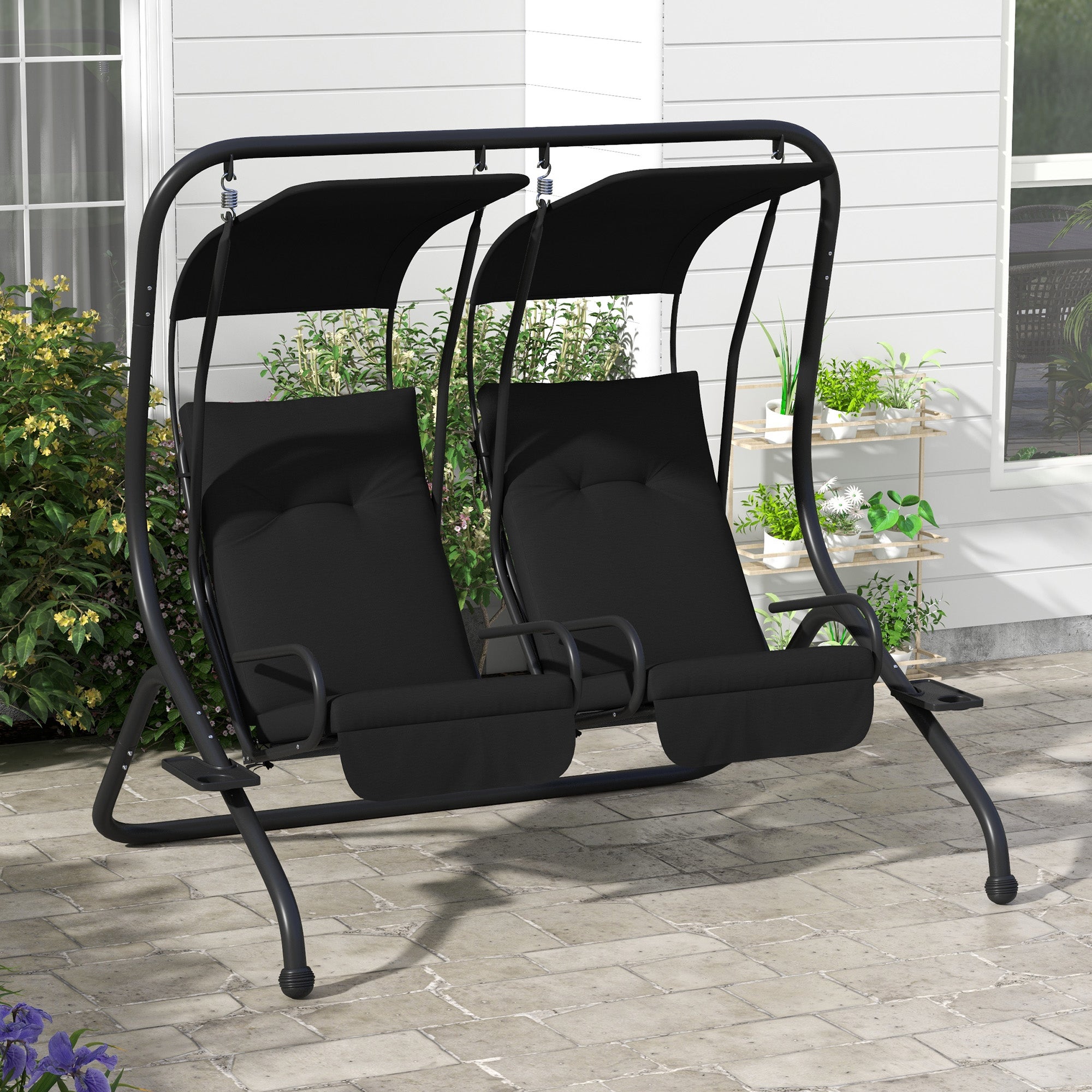Outsunny 2-Seater Outdoor Porch Swing with Canopy, Patio Swing Chair for Garden, Poolside, Backyard, Black
