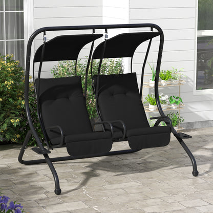 Outsunny 2-Seater Outdoor Porch Swing with Canopy, Patio Swing Chair for Garden, Poolside, Backyard, Black